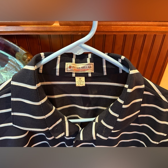 Peter Millar men’s golf Polo. Sharp navy w/white stripes. logo on sleeve. Medium - Picture 5 of 7